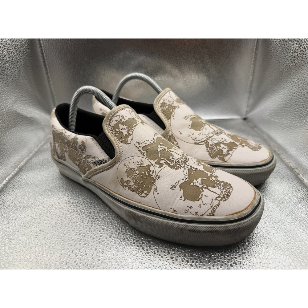 Size 8.5 Vans Off The Wall Classic Cream Womens Leather Slip On Casual Shoes